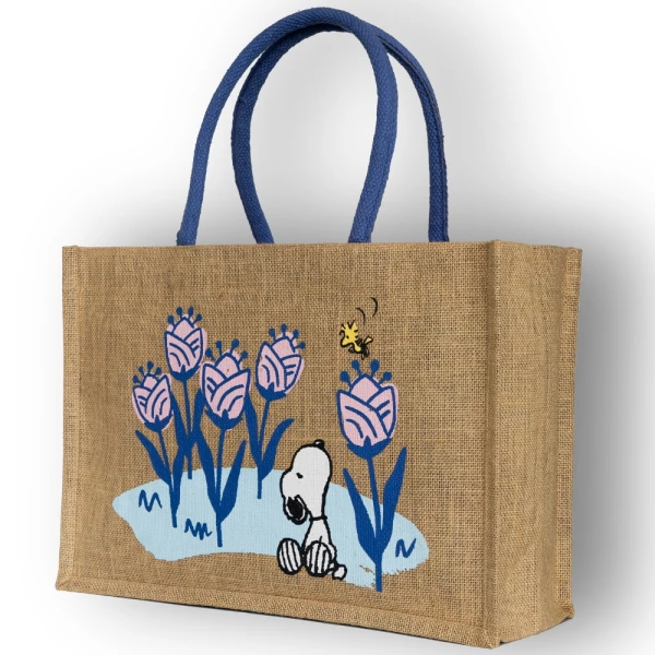 Snoopy Tote Bag Floral Juta - Tote Bags